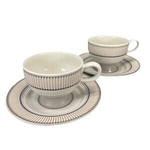 Mikasa Libretto Footed Cups & Saucers Set of 2 Stone Craft - CF303 DISCONTINUED